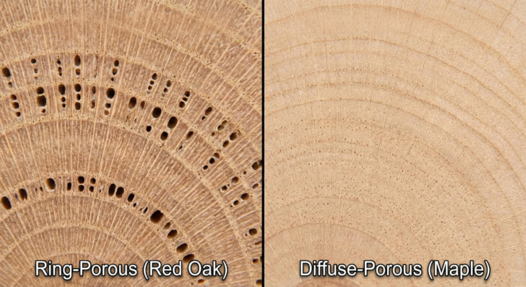 Pore Distribution: Ring-Porous vs. Diffuse-Porous