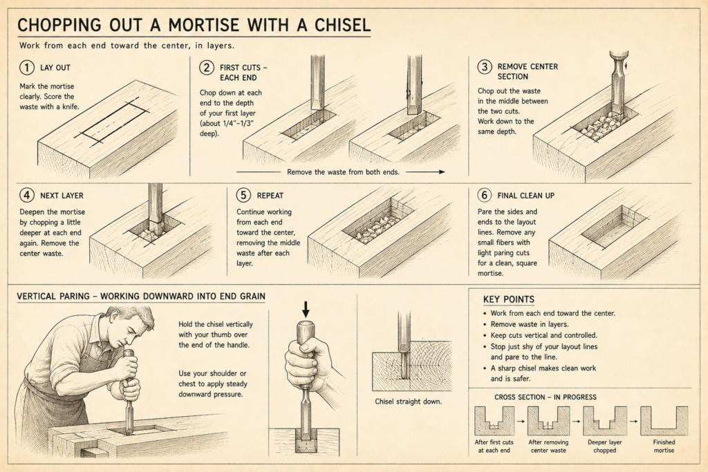 Chopping Out a Mortise With A Chisel